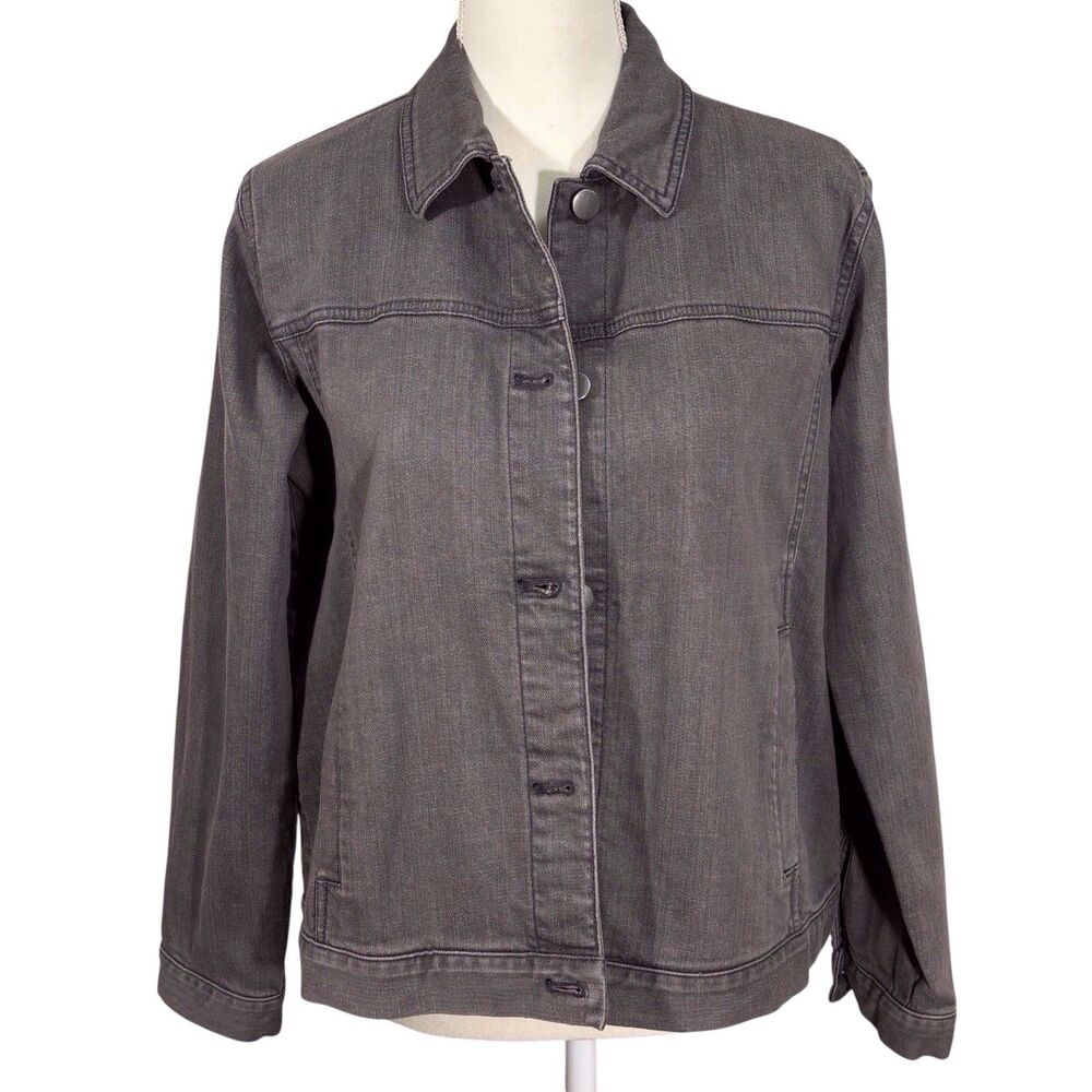 Eileen Fisher Denim Jacket PS Gray Organic Cotton Stretch Minimalist